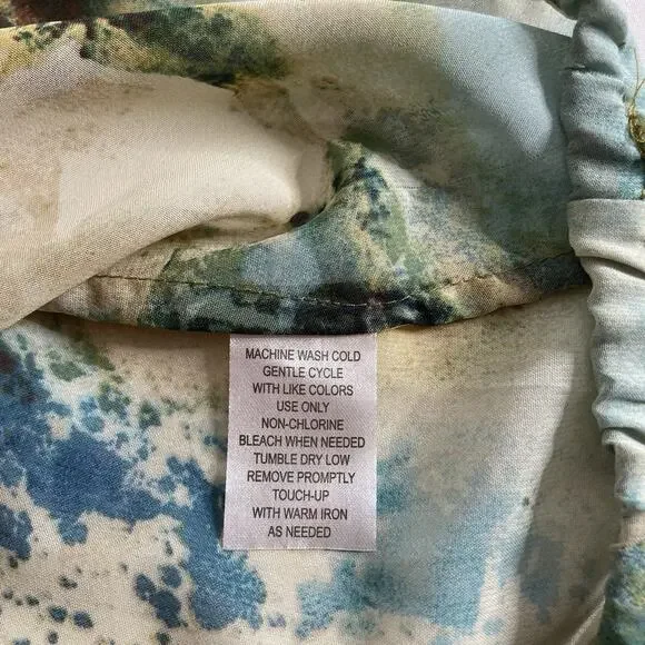 Sunny Leigh Women's Green Yellow Watercolors Blouse Size L Boho Art To Wear - Picture 4 of 13